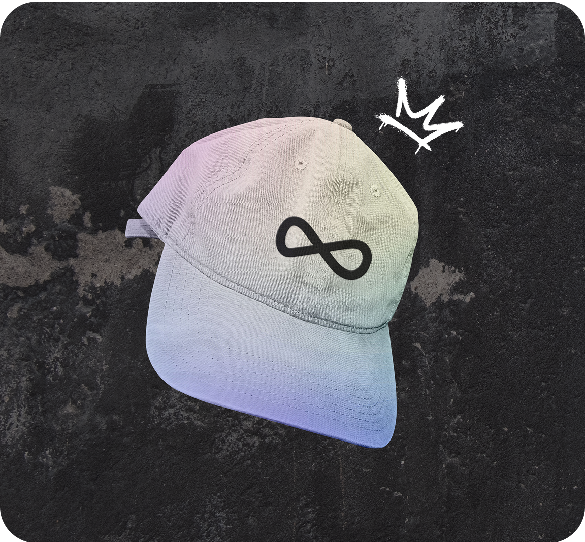 White cap with infinity symbol